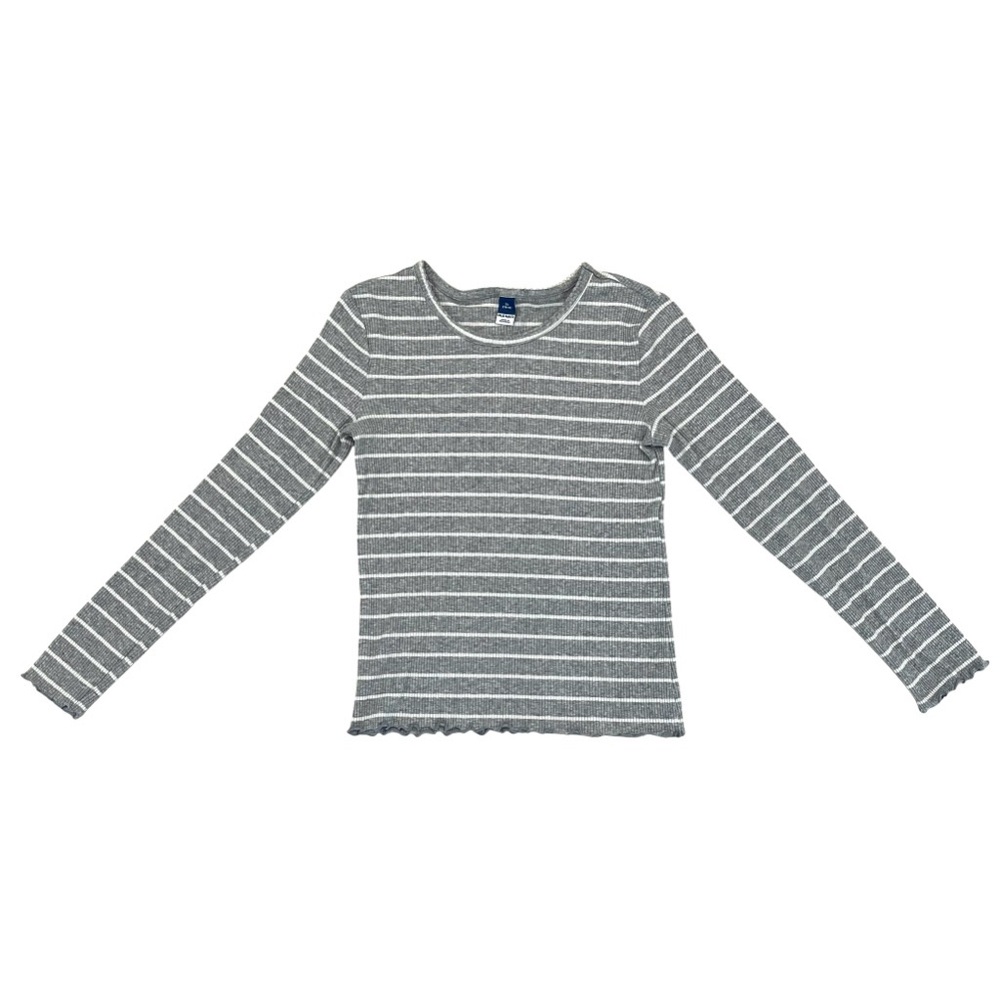 Old Navy Girls XL (14-16) Rib Knit T-Shirt Lettuce Edge Gray Stripe